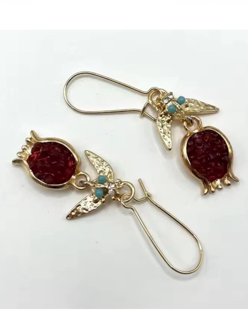 Jeweled Pomegranate Gold Dangle Unique Earrings